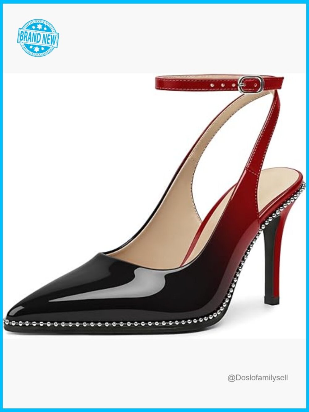 Slingback Stiletto Heels Pointed Toe Patent Pumps Ankle Strap Dress Shoes 3.5